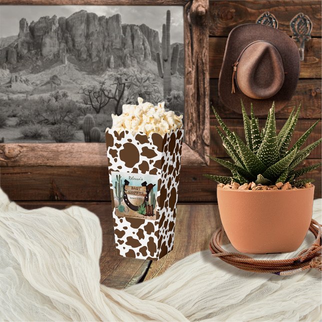A Little Cowboy Western Boy Baby Shower Favor Box (Rustic Western Boy Baby Shower Popcorn Favor Box -- "A Little Cowboy Is On His Way" Collection)