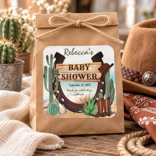 A Little Cowboy Western Boy Baby Shower Square Sticker