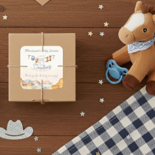 A Little Cowboy Western Canyon Baby Shower Square Sticker