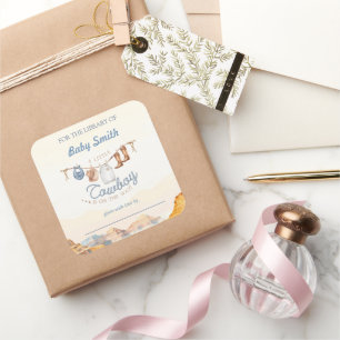 A Little Cowboy Western Canyon Bookplate Square Sticker