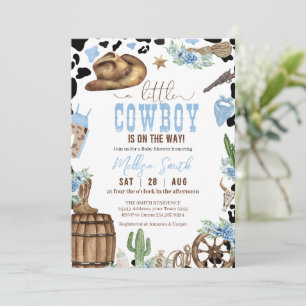 A Little Cowboy Wild Western Boy Blue Baby Shower Invitation