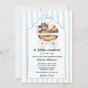 A Little Cowboy With Stroller Baby Shower  Invitation