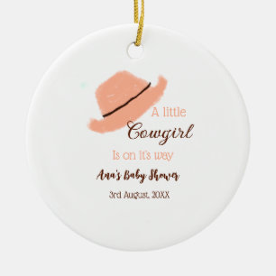 A little cowgirl is on it's way orange baby shower ceramic ornament