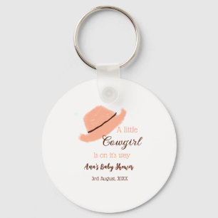 A little cowgirl is on it's way orange baby shower keychain