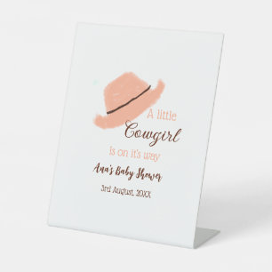 A little cowgirl is on it's way orange baby shower pedestal sign