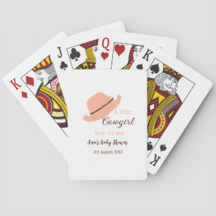 A little cowgirl is on it's way orange baby shower playing cards