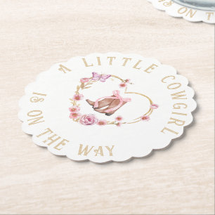 A Little Cowgirl is on the Way Girl Baby Shower Paper Coaster