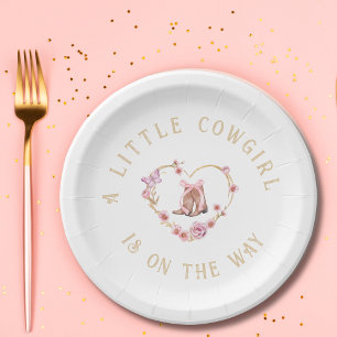 A Little Cowgirl is on the Way Girl Baby Shower Paper Plate