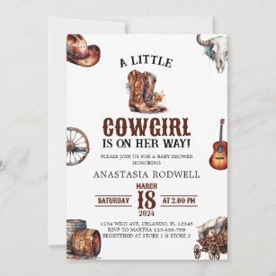  A Little Cowgirl Wild West Girl Baby Shower Invitation