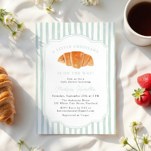 A Little Croissant Is on the Way Mint Baby Shower Invitation