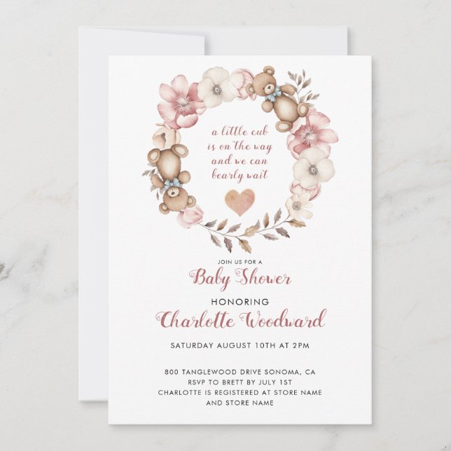 A Little Cub Is On The Way Baby Shower Invitation (Front)