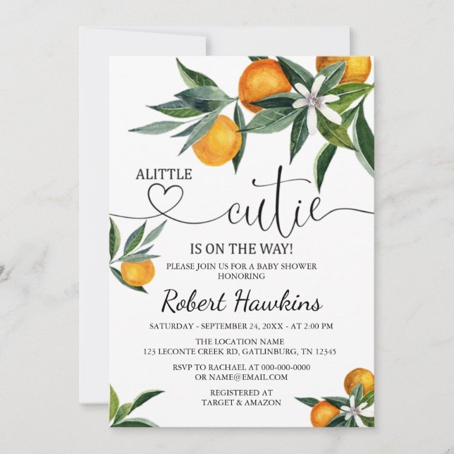 A Little Cutie Baby Shower Invitation (Front)