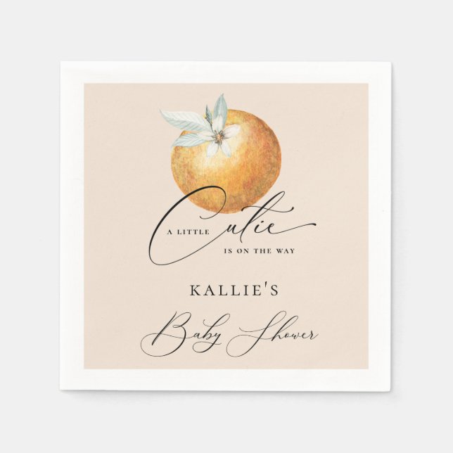 A Little Cutie Citrus Orange Baby Shower Napkin (Front)