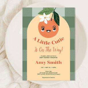 A little Cutie Citrus Orange Gingham Baby Shower Invitation