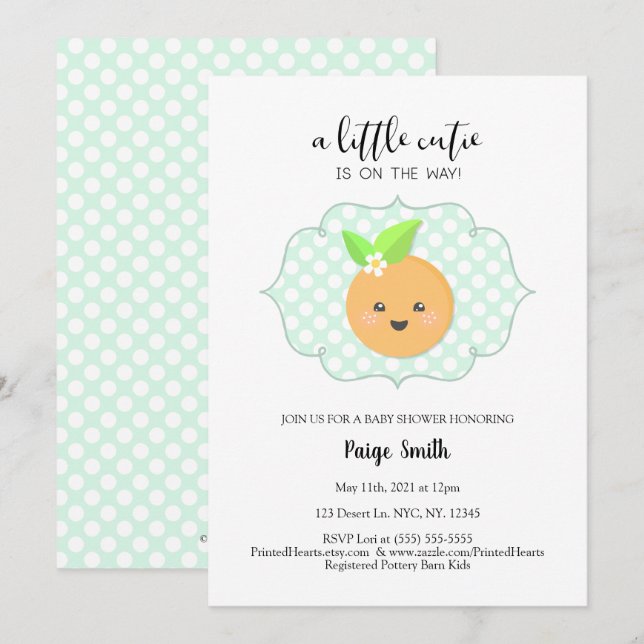A Little Cutie Clementine Baby Shower Invitation (Front/Back)