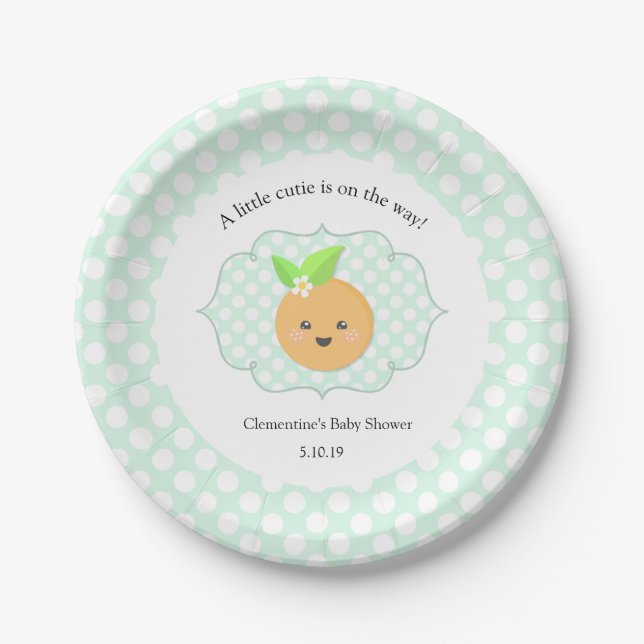 A Little Cutie | Clementine Baby Shower Paper Plate (Front)