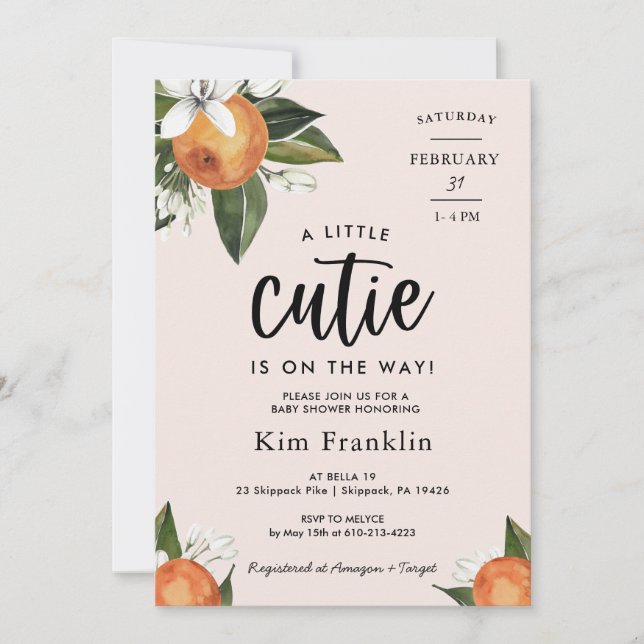 A Little Cutie Clementine Orange BABY SHOWER  Invi Invitation (Front)