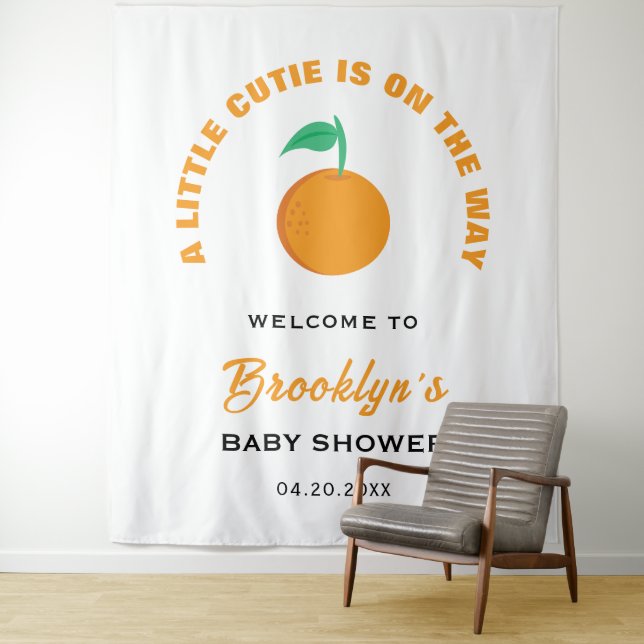 A Little Cutie Gender Neural Baby Shower Backdrop Tapestry (In Situ)