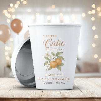 A Little Cutie Gender Neutral Orange Baby Shower Paper Cups
