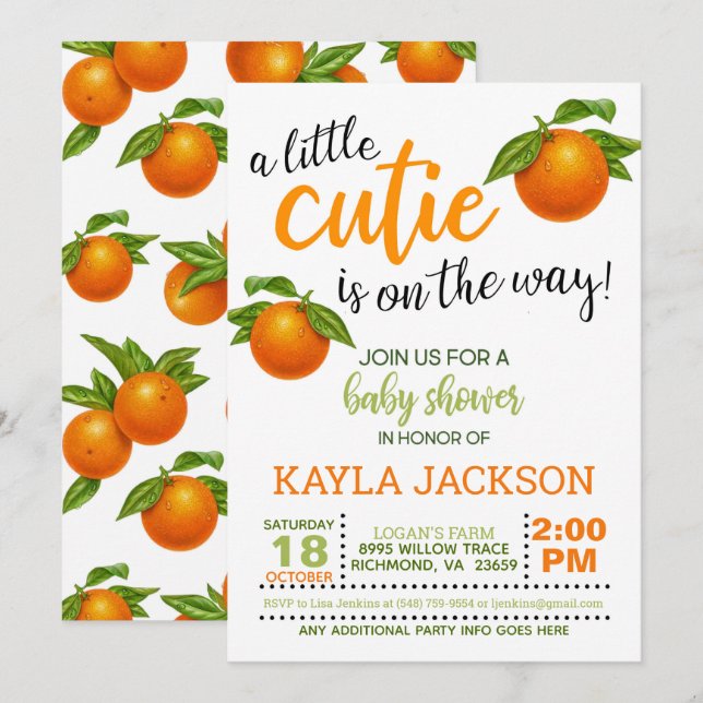 A Little Cutie is on the Way Baby Shower Invitation (Front/Back)