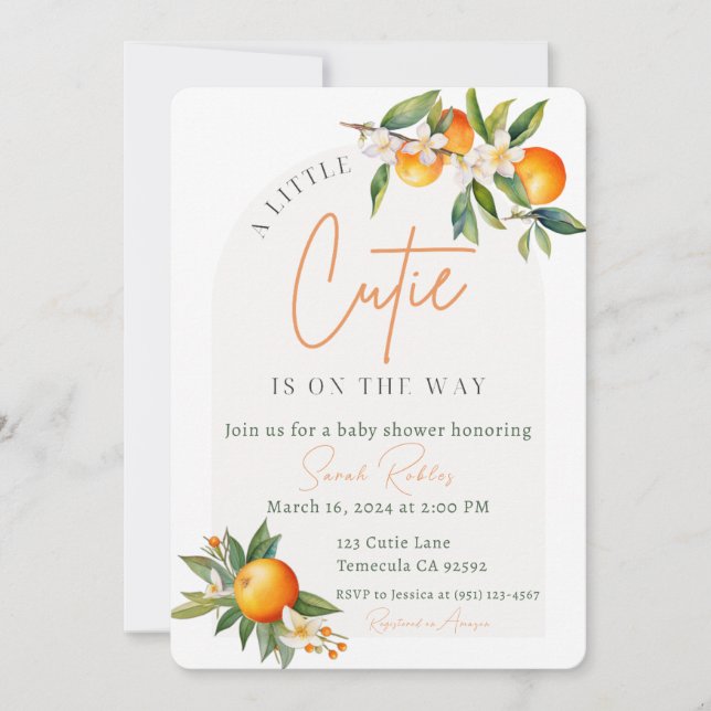 A Little Cutie is on the Way Baby Shower Invite (Front)