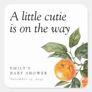 A Little Cutie Is On The Way Citrus Baby Shower Square Sticker