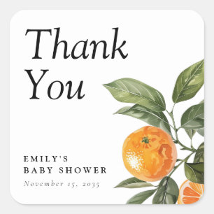 A Little Cutie Is On The Way Citrus Baby Shower Square Sticker