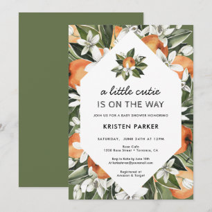 A Little Cutie is on the Way Green Baby Shower Invitation