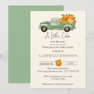A Little Cutie is on the Way Orange Baby Shower  Invitation