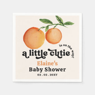 A Little Cutie Is On The Way Orange Baby Shower  Napkin