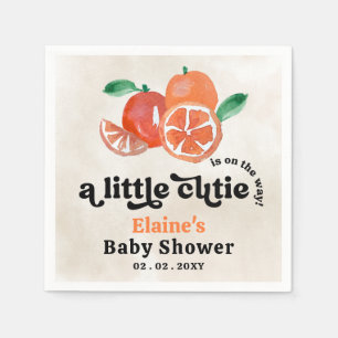 A Little Cutie Is On The Way Orange Baby Shower  Napkin