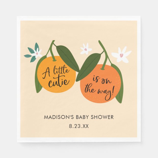 A Little Cutie is on The Way Orange Napkin (Front)