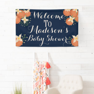 A Little Cutie is On The Way-Orange, Navy Blue Banner