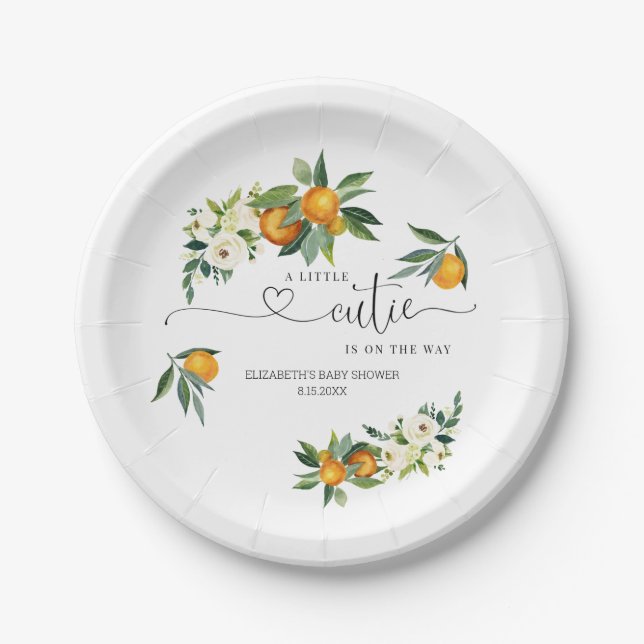 A Little Cutie is On The Way Orange Party Plates  (Front)