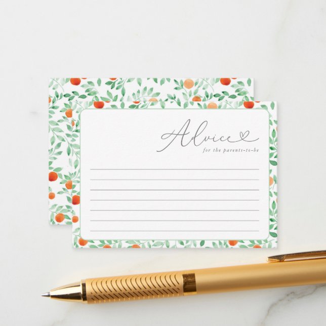 A Little Cutie Modern Baby Shower Advice Card (Front/Back In Situ)