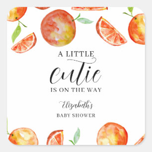 A Little Cutie on the Way Baby Shower Orange  Square Sticker