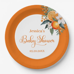 A Little Cutie Orange Baby Shower Paper Plate