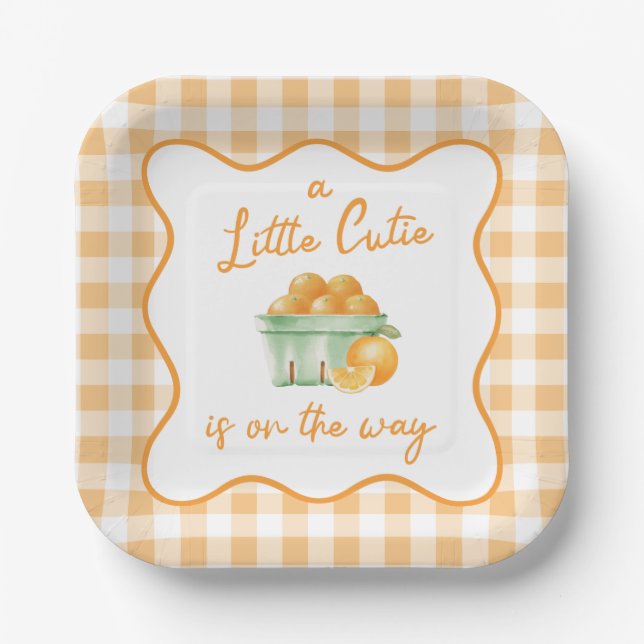 A Little cutie orange baby shower Paper Plate (Front)