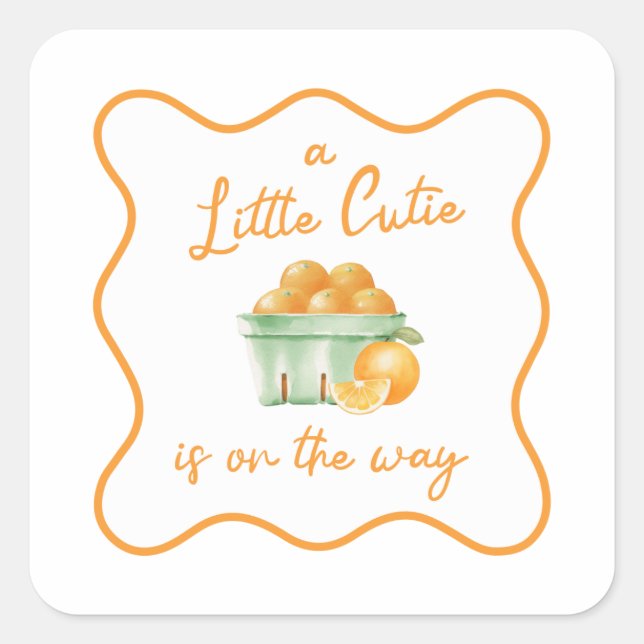 A Little cutie orange baby shower Square Sticker (Front)