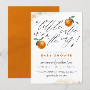 A Little Cutie Orange Gender Neutral Baby Shower Invitation