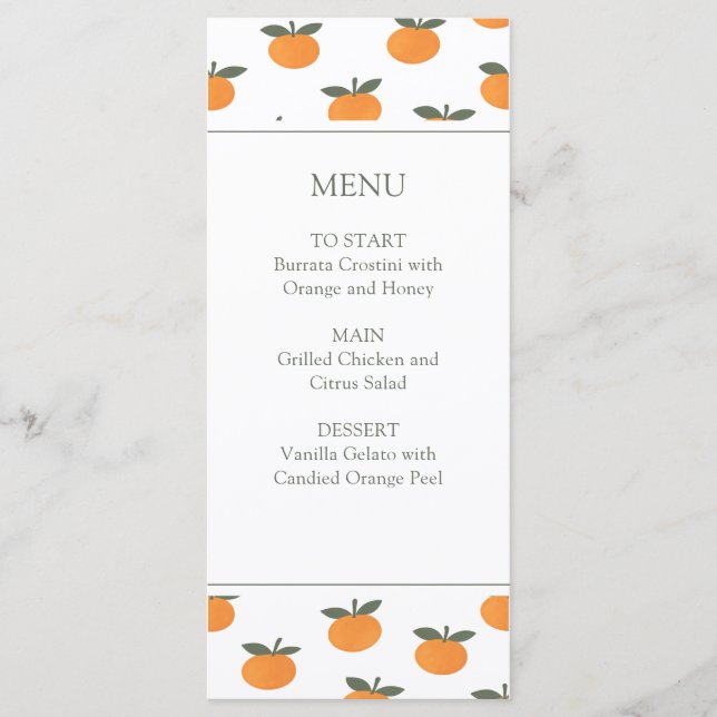 A Little Cutie Orange Gender Neutral Citrus Modern Menu (Front)
