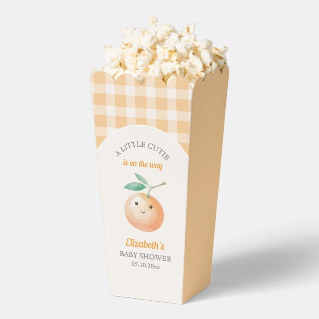 A Little Cutie Orange Gingham Citrus Baby Shower Favor Box (Popped)