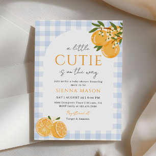 A Little Cutie Orange Gingham Citrus Baby Shower Invitation