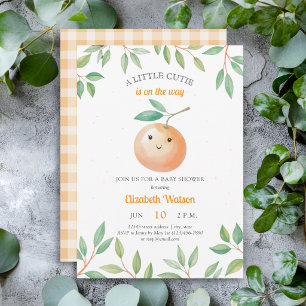 A Little Cutie Orange Gingham Citrus Baby Shower Invitation