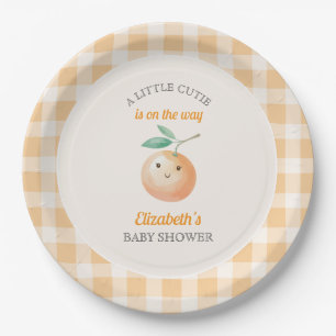 A Little Cutie Orange Gingham Citrus Baby Shower Paper Plate