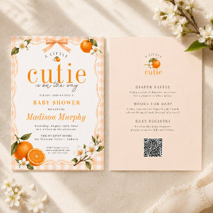 A Little Cutie Orange Gingham Neutral All In One  Invitation