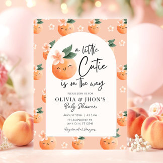 A Little Cutie Peach Orange Floral Baby Shower Invitation