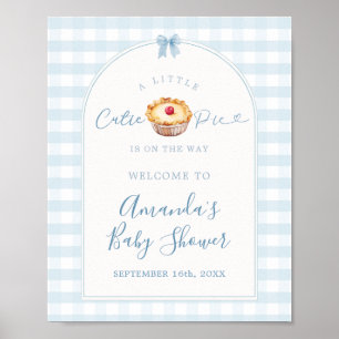 A Little Cutie Pie Blue Plaid Cherry Welcome Sign