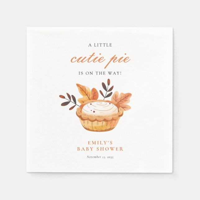 A Little Cutie Pie Fall Floral Baby Shower Napkin (Front)