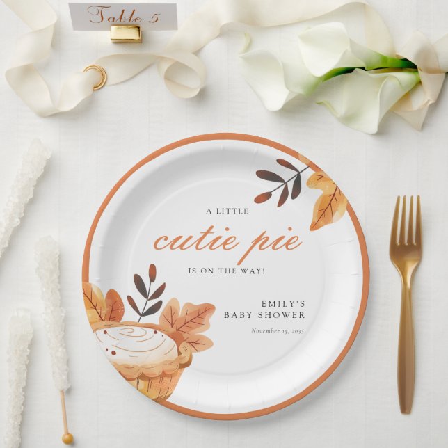 A Little Cutie Pie Fall Floral Baby Shower Paper Plate (Wedding)